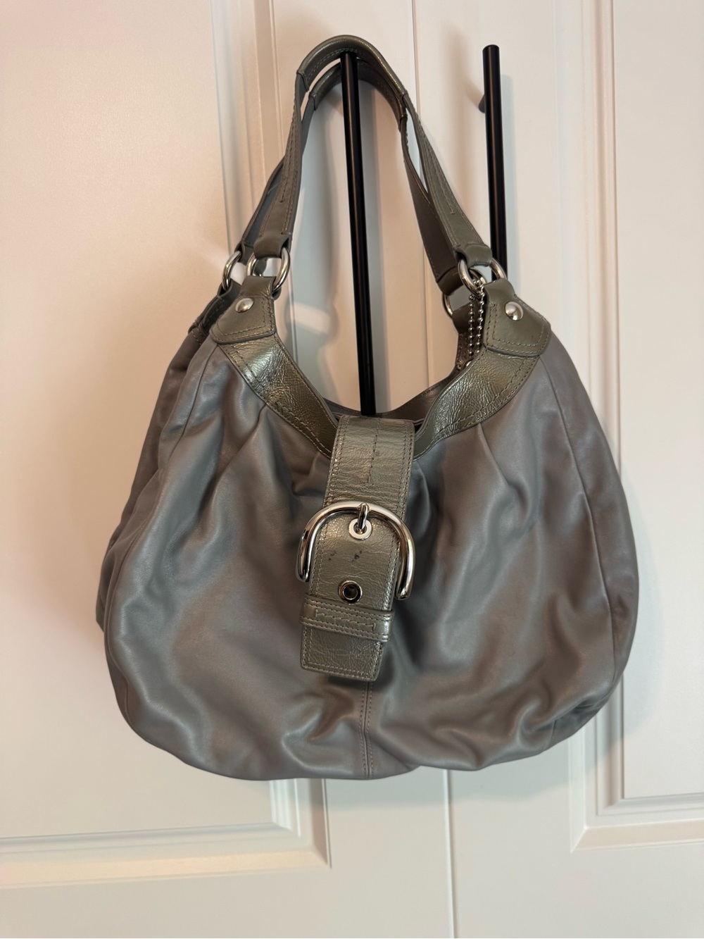 Coach Gray Women's Hobo Bag with Buckle Detail